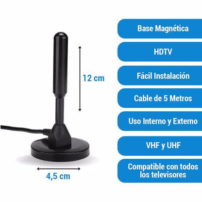 Antena Digital Vitara Ultra HD Omnidireccional 360° Alcance 120 km  [+40 Canales Nacionales en HD Gratis, Sin Internet ni Mensualidad]